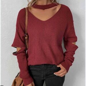 Sleek Seduction Cut-Out Sweater with Zip-Up Detail and Choker